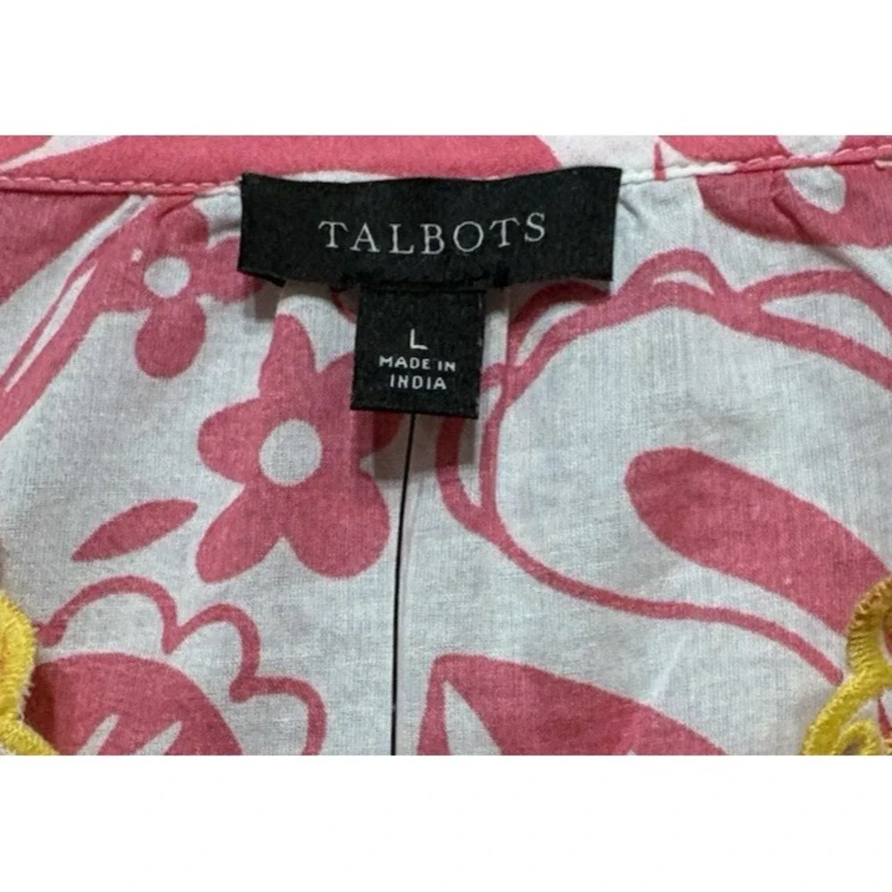 NWT Talbots Pink White Embroidered Cover Up Top Vacation Tropical Sheer Large - Picture 4 of 9